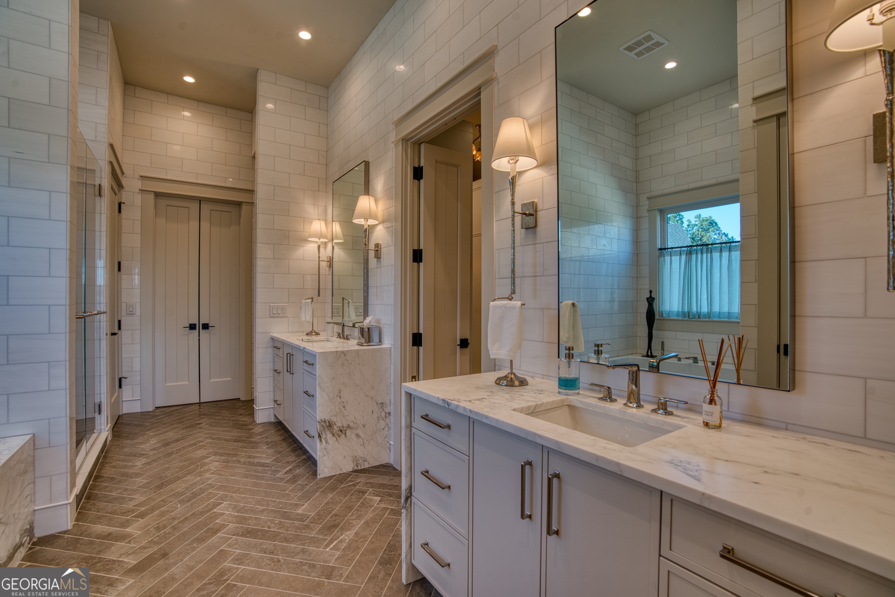 144 Co Road Leesburg, AL 35983 - Photo 36 of 109 a spacious bathroom with a double vanity sink a mirror and a shower