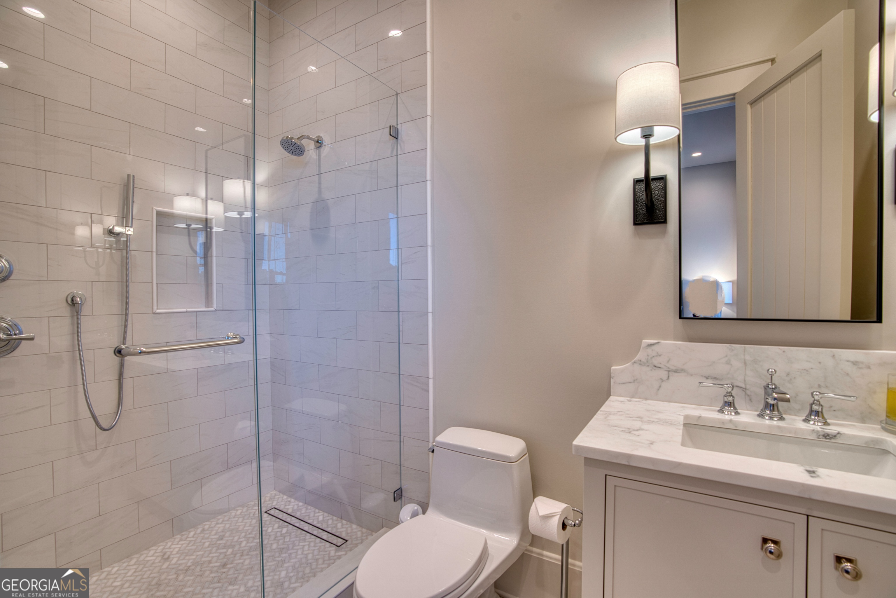 144 Co Road Leesburg, AL 35983 - Photo 48 of 109 a bathroom with a granite countertop sink toilet and shower