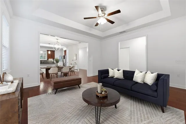 a living room with furniture and a rug