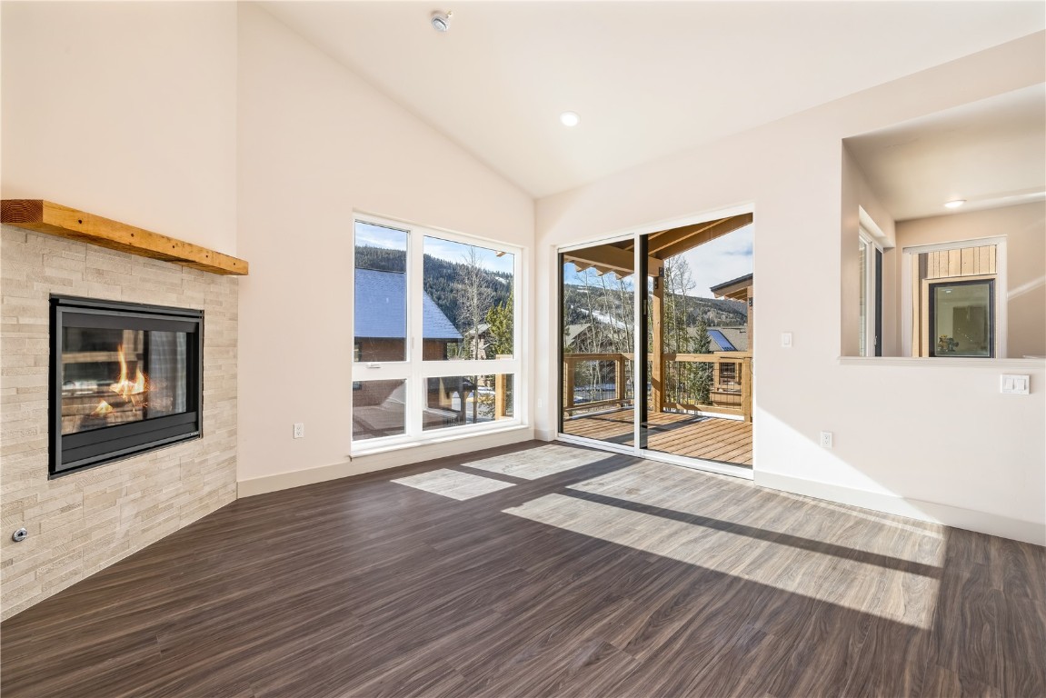 Views of Keystone ski resort from the living area. Please note this unit is still under construction and the mantel will be stained.