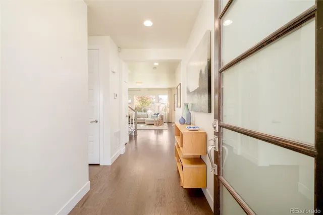 a hallway with a large window