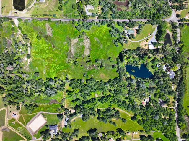 a view of a lake with a park