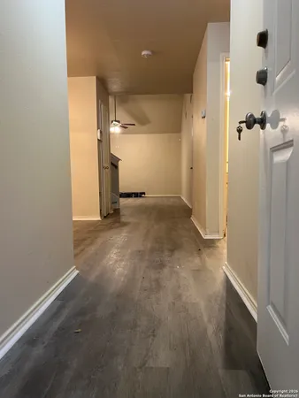 an empty room with a door