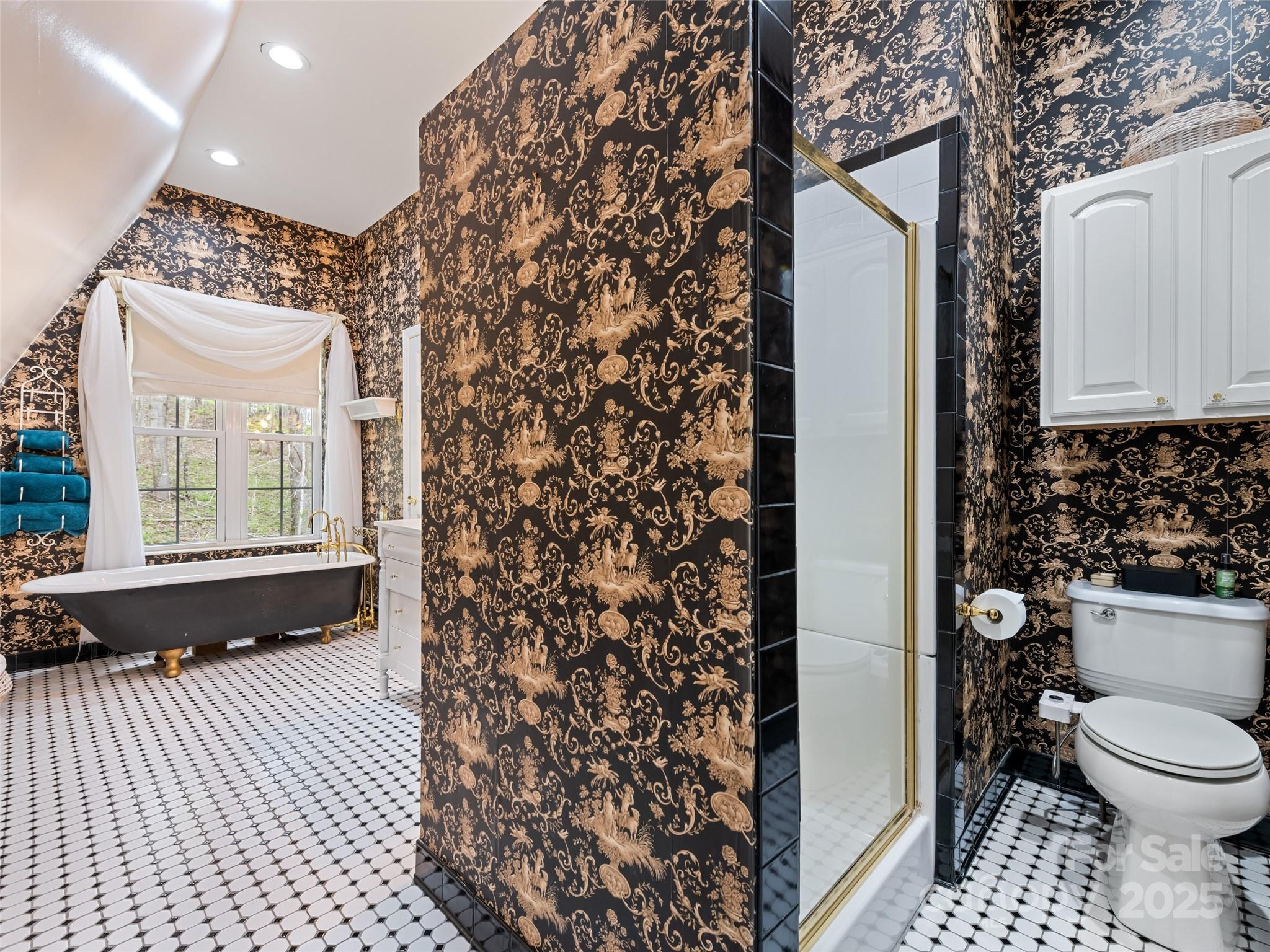6780 Max Patch Road Clyde, NC 28721 - Photo 19 of 32 a bathroom with a toilet and a shower curtain