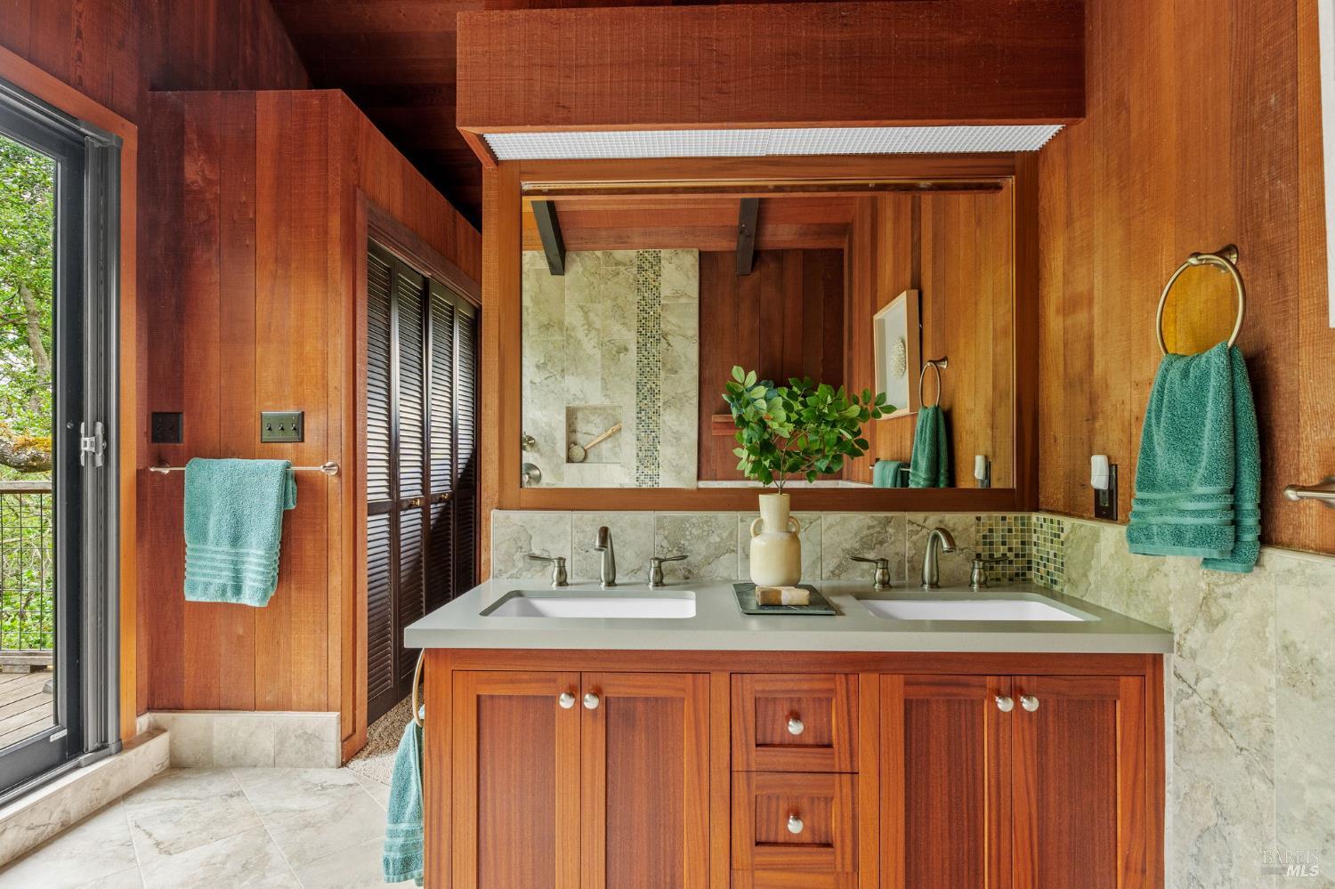 2231 First Avenue Napa, CA 94558 - Photo 41 of 64 a bathroom with a granite countertop sink and a mirror