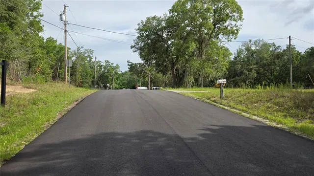 a view of a road with a yard