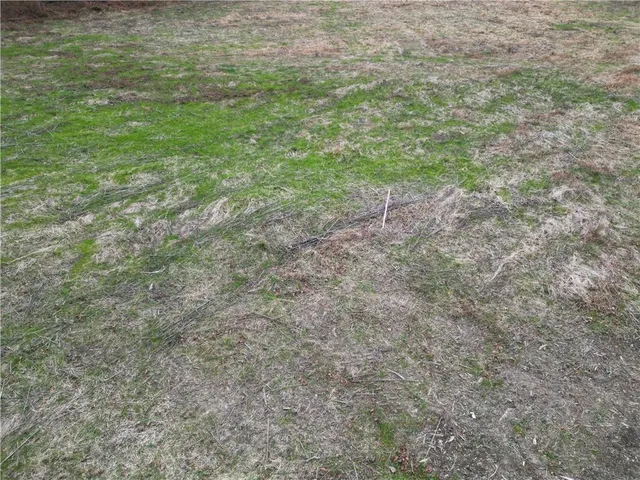 a view of a dry yard with wooden fence