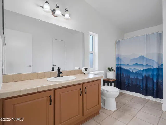 a bathroom with a double vanity sink a toilet and a mirror