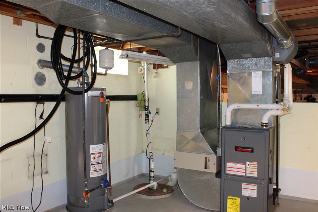5547 River Styx Road Medina, OH 44256 - Photo 39 of 45 Utility area featuring a water heater, furnace, and sump pump system