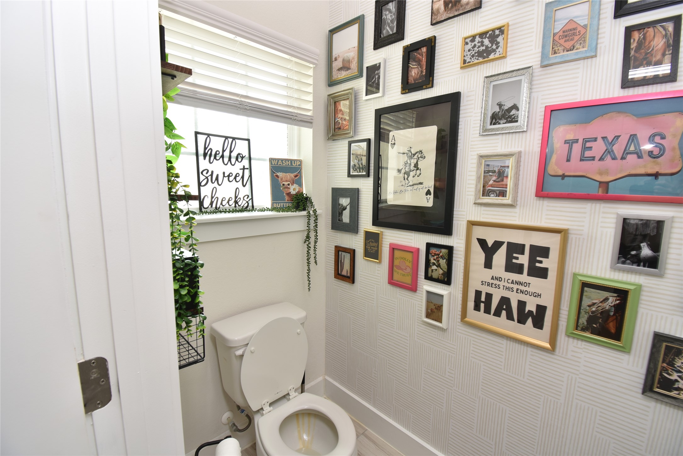 331 Alamar Knot Way, Unit 208 Georgetown, TX 78626 - Photo 13 of 17 A compact bathroom offers essential facilities with a bright window and textured wall covering.