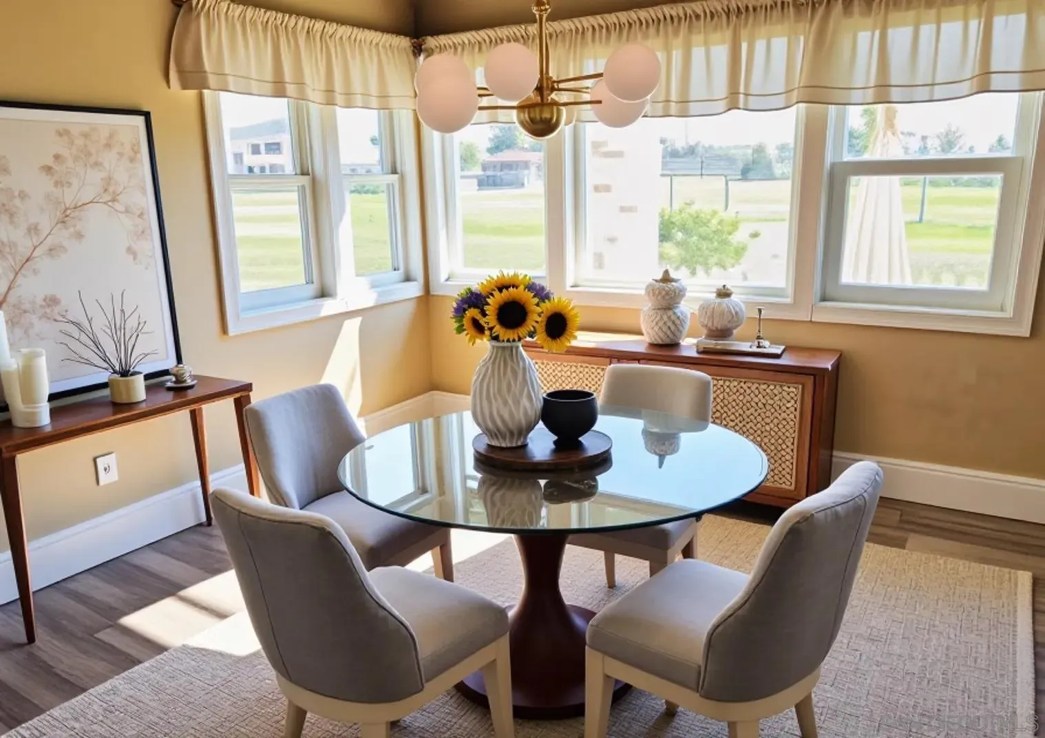 19901 Atkins Road Lodi, CA 95240 - Photo 15 of 27 a view of a dining room with furniture a chandelier and wooden floor