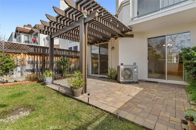 a view of a porch with wooden floor