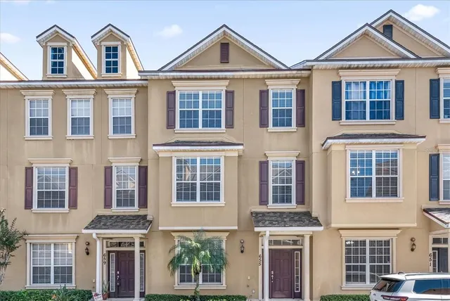 a front view of residential houses