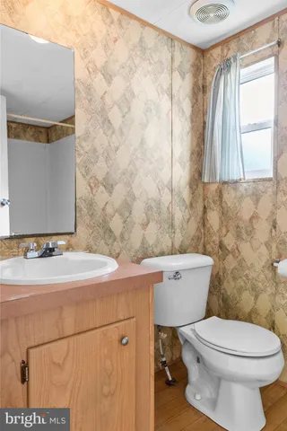 a bathroom with a sink a toilet and a mirror