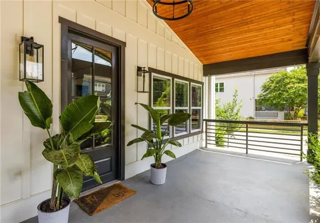 a potted plant sitting in front of a house