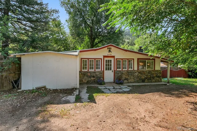 a view of a forest with a mountain