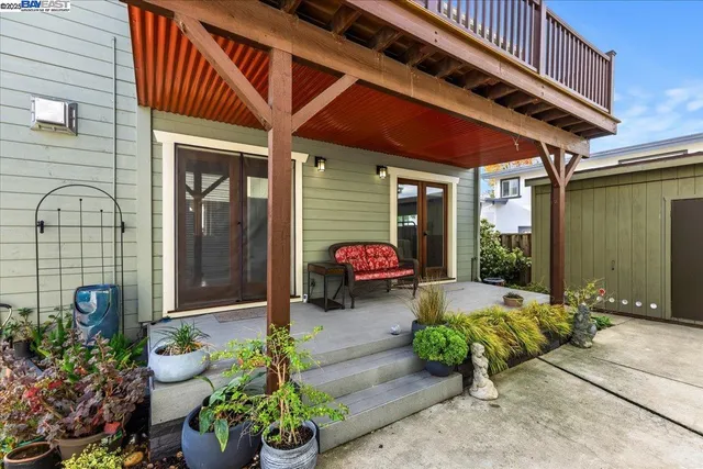 a view of a garage with a table and chairs