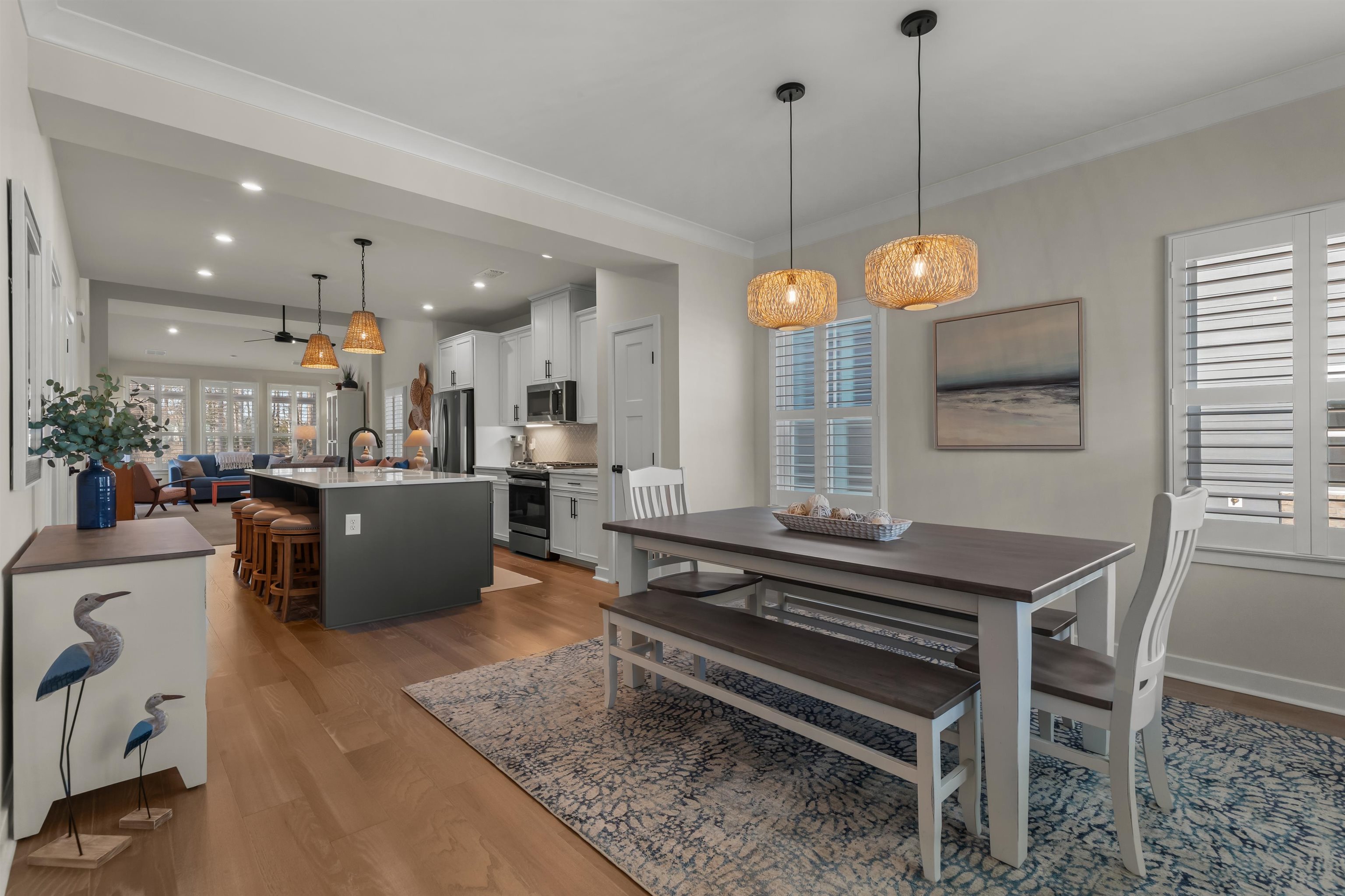 2519 Elowen Lane, Unit 9B Longs, SC 29568 - Photo 6 of 40 Dining area with light wood-style flooring, ornamental molding, recessed lighting, and ceiling fan