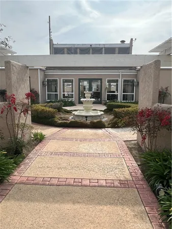 an outdoor space with furniture