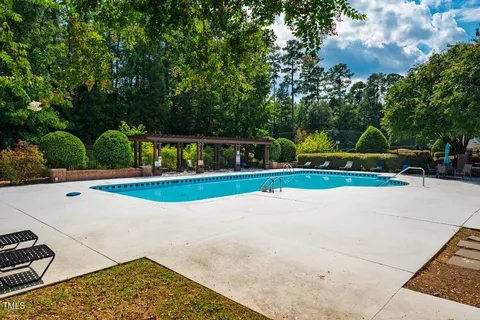 a view of a park with large trees