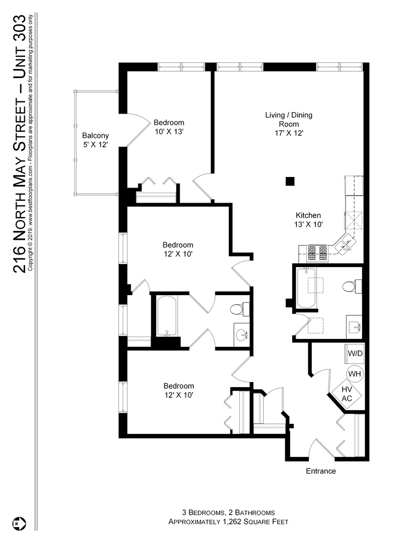 216 North May Street, Unit 303 Chicago, IL 60607 - Photo 19 of 19 a picture of a floor plan