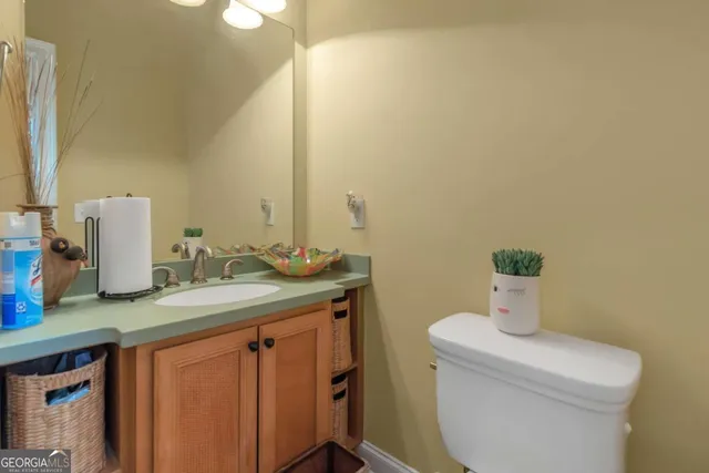 an aerial view of house with yard