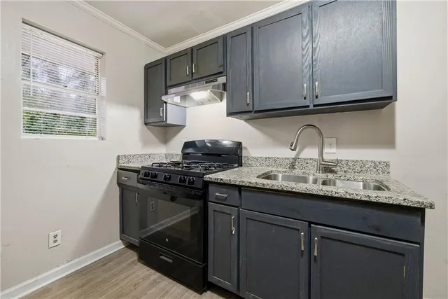 a kitchen with a sink cabinets and stainless steel appliances
