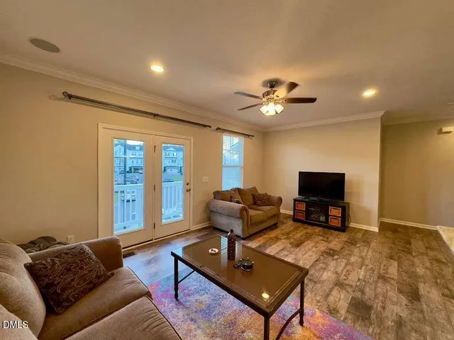 a view of a brick building from a balcony