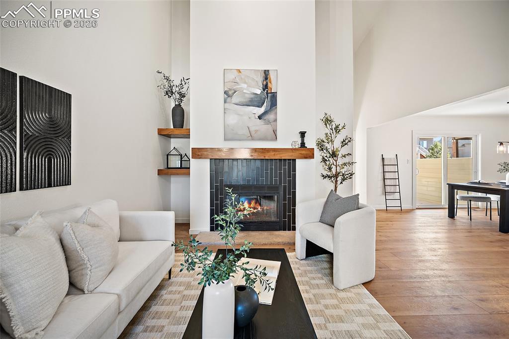 62 Rising Sun Terrace Colorado Springs, CO 80921 - Photo 5 of 46 a living room with furniture and a fireplace