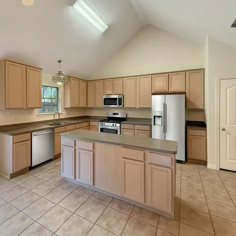 a kitchen with a sink cabinets and stainless steel appliances