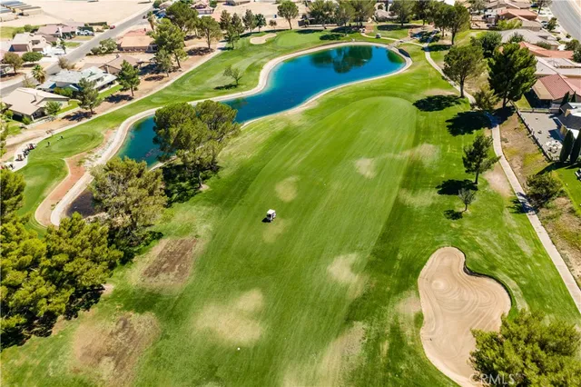 a view of a swimming pool with a yard and plants