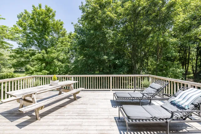 a view of a deck with a chair
