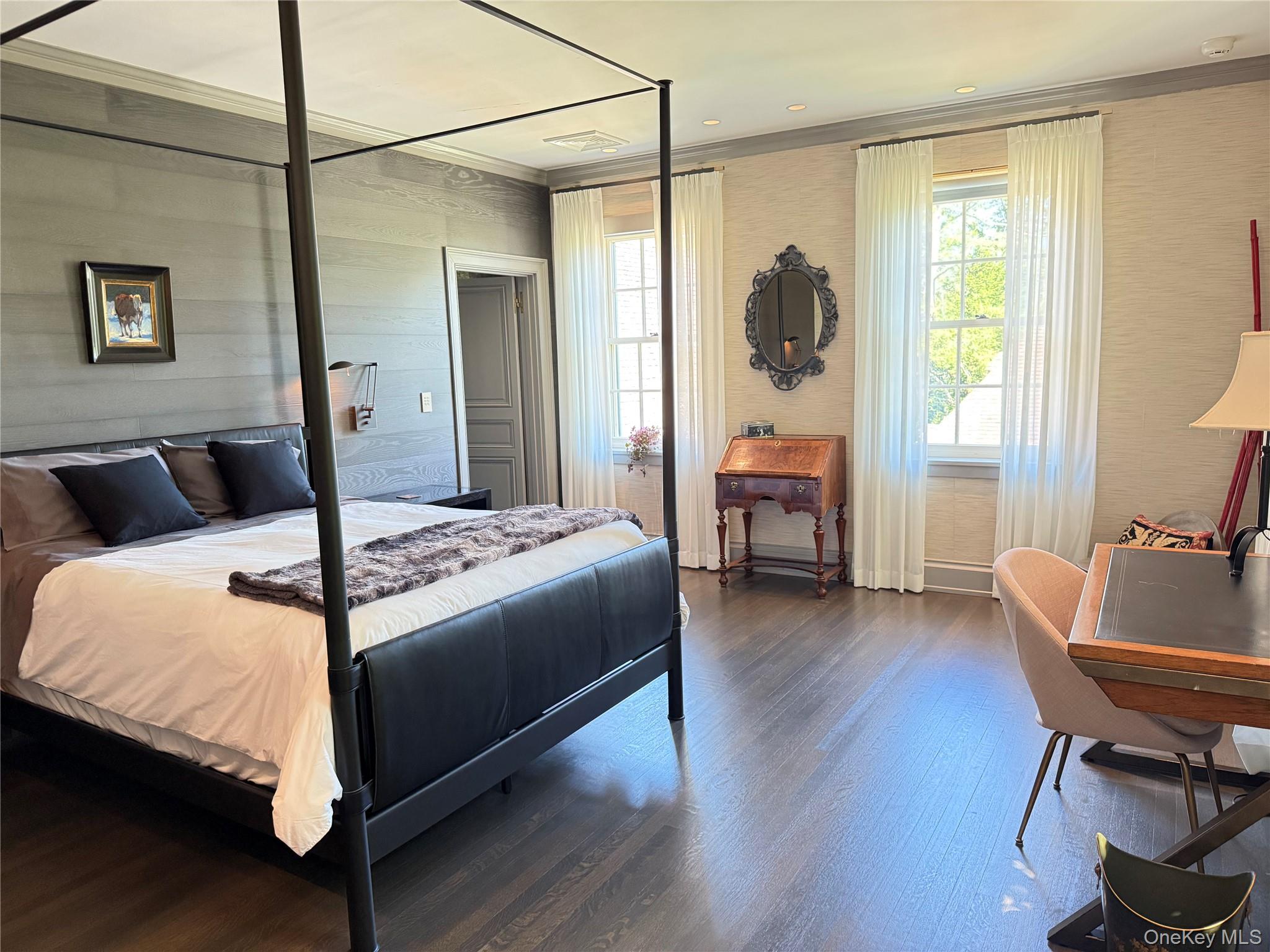 120 Ridge Road Tuxedo Park, NY 10987 - Photo 27 of 50 Bedroom with wood finished floors, ornamental molding, and recessed lighting