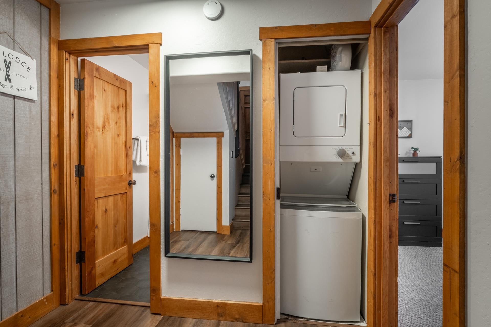 2290 Sierra Nevada Road, Unit 43 Mammoth Lakes, CA 93546 - Photo 26 of 33 a bathroom with a glass shower door and a mirror