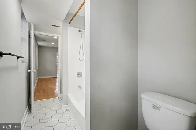 a bathroom with a bathtub