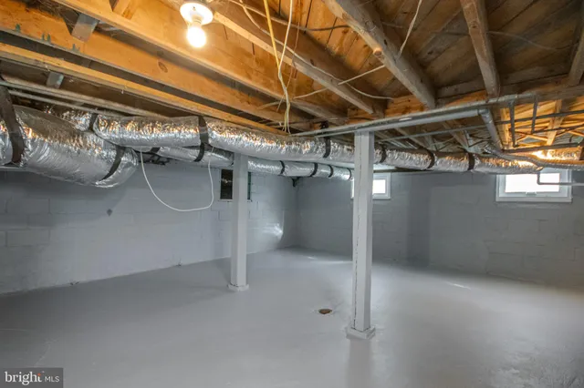 a view of a room with racks on the wall