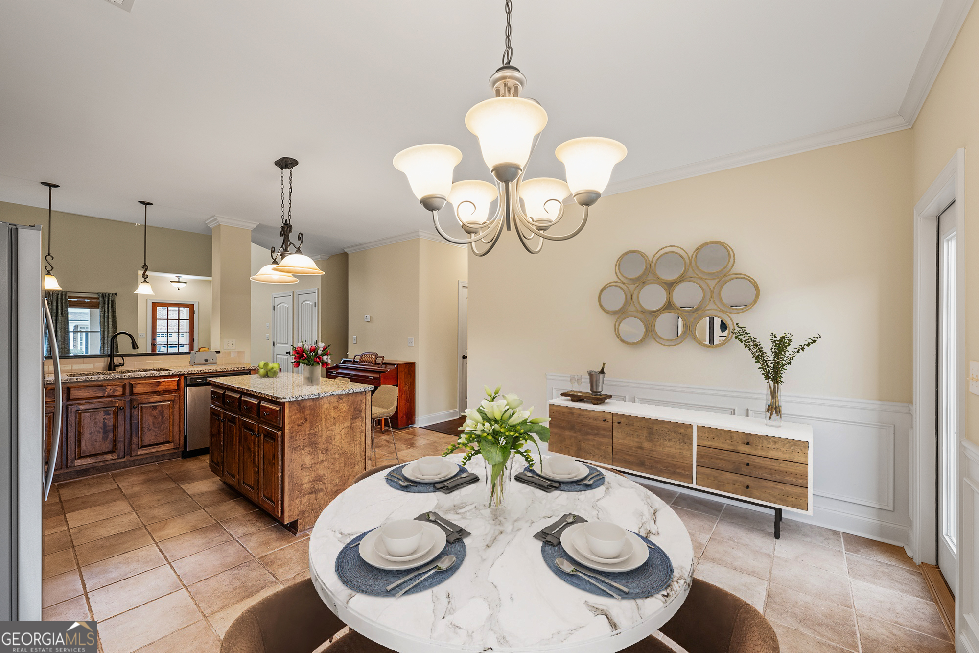 1355 Cold Tree Lane Watkinsville, GA 30677 - Photo 15 of 47 a kitchen with granite countertop a sink a stove a dining table and chairs