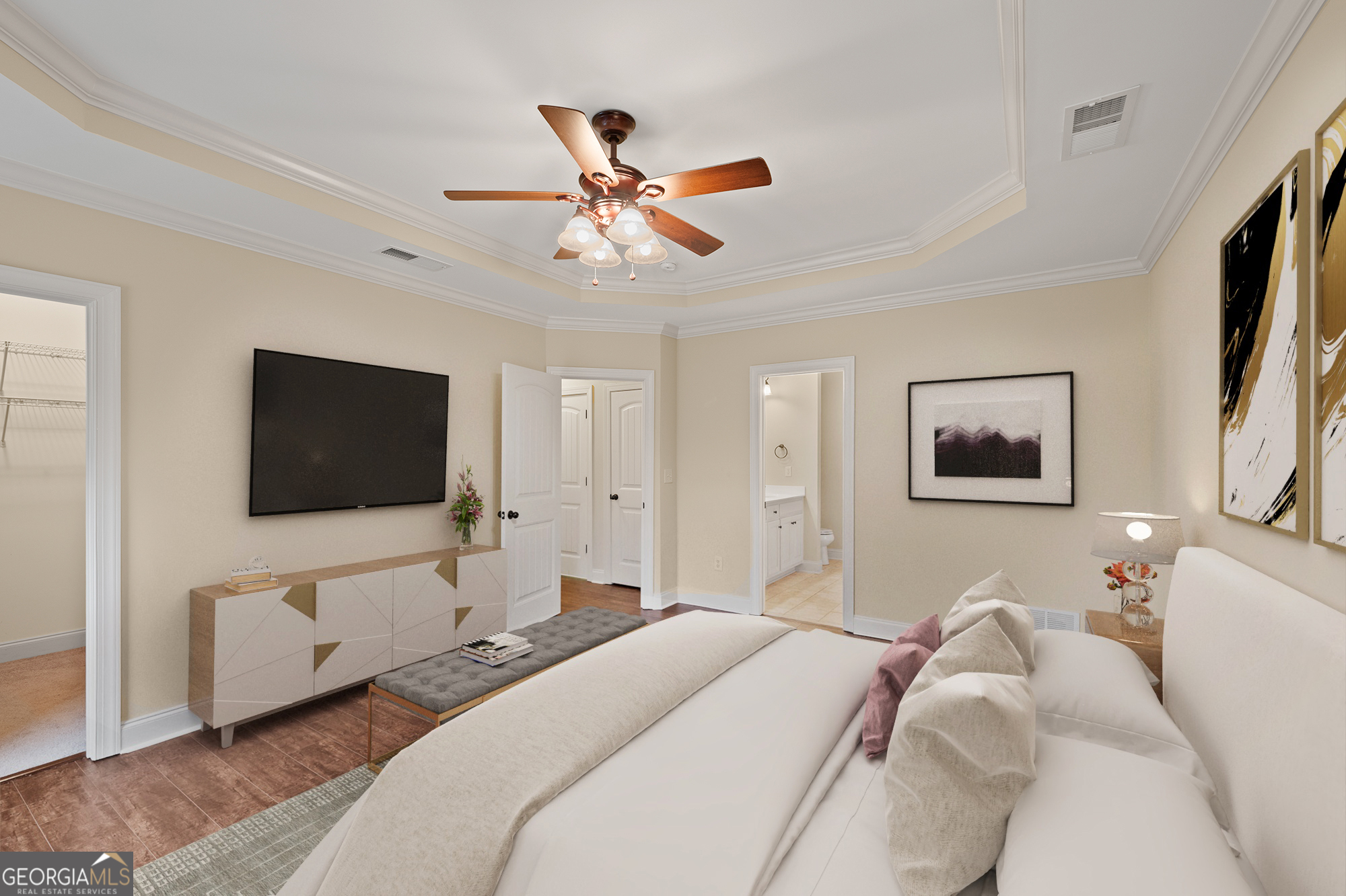 1355 Cold Tree Lane Watkinsville, GA 30677 - Photo 20 of 47 a bedroom with a bed and a flat screen tv