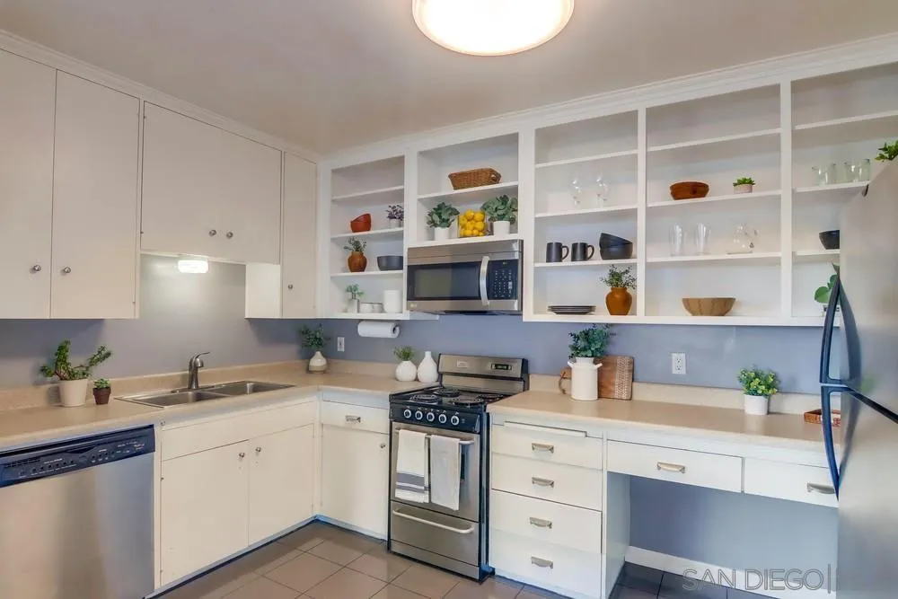 2701 2nd Avenue, Unit 201 San Diego, CA 92103 - Photo 19 of 39 a kitchen with stainless steel appliances white cabinets and a sink