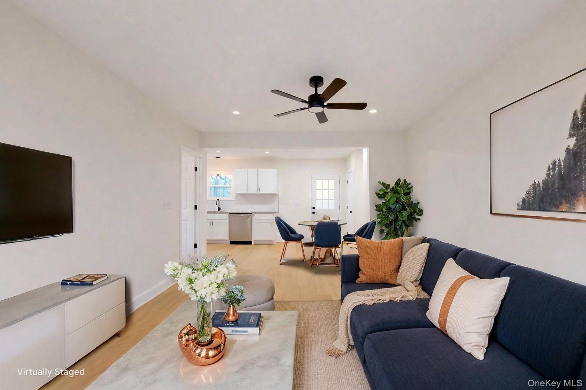 548 Dosen Road Middletown, NY 10940 - Photo 11 of 41 Living room featuring light wood-style floors, ceiling fan, and recessed lighting