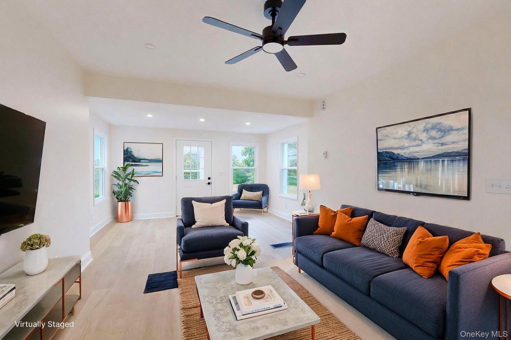 548 Dosen Road Middletown, NY 10940 - Photo 10 of 41 Living room featuring light wood-type flooring, ceiling fan, and recessed lighting