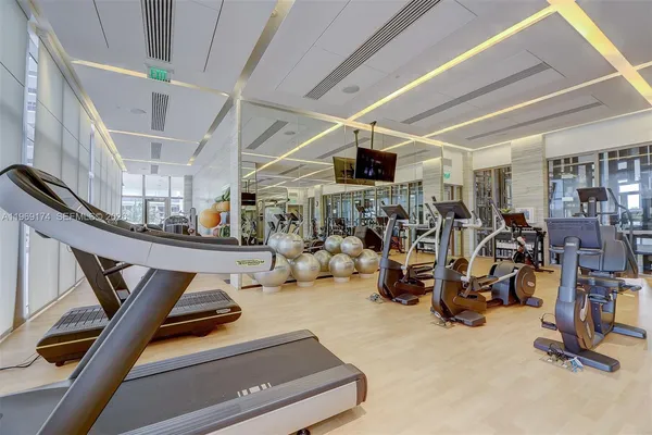 a view of a room with gym equipment