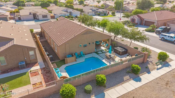 an aerial view of a house