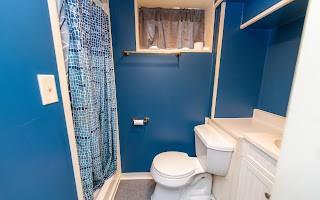 228 Clover Street Pittsburgh, PA 15210 - Photo 41 of 46 a white toilet sitting next to a shower curtain