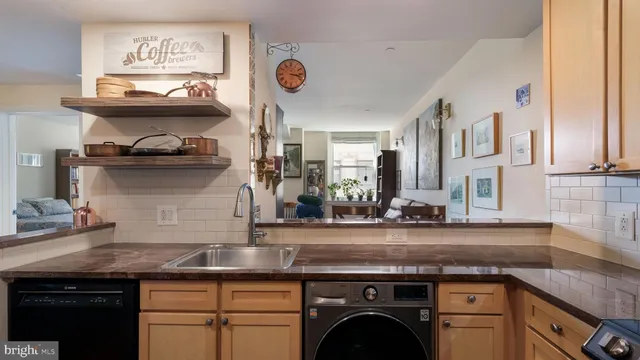a kitchen with a sink and a stove with cabinets