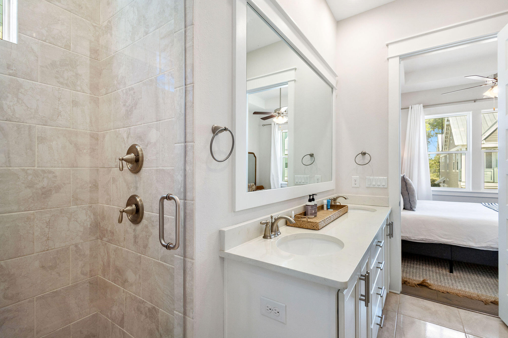 296 Milestone Dr Inlet Beach, Unit C Inlet Beach, FL 32461 - Photo 27 of 51 a bathroom with a sink vanity granite tub and shower