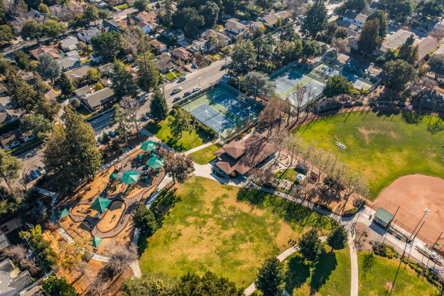882 Middle Avenue Menlo Park, CA 94025 - Photo 20 of 22 an aerial view of residential houses with outdoor space and swimming pool