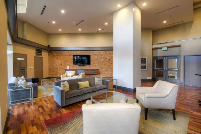 a view of a building with a swimming pool