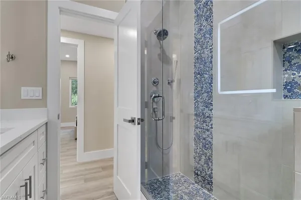 a bathroom with a shower