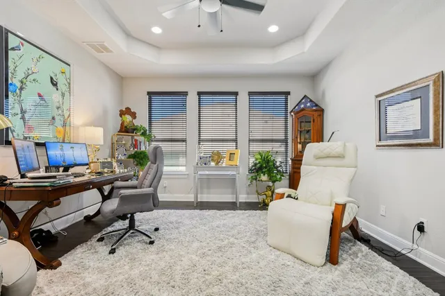 a workspace with furniture and a workspace